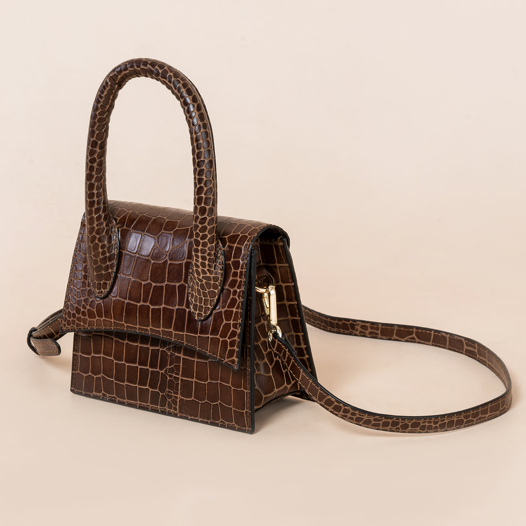 Moncatti Aria Croc-Embossed Leather Handbag